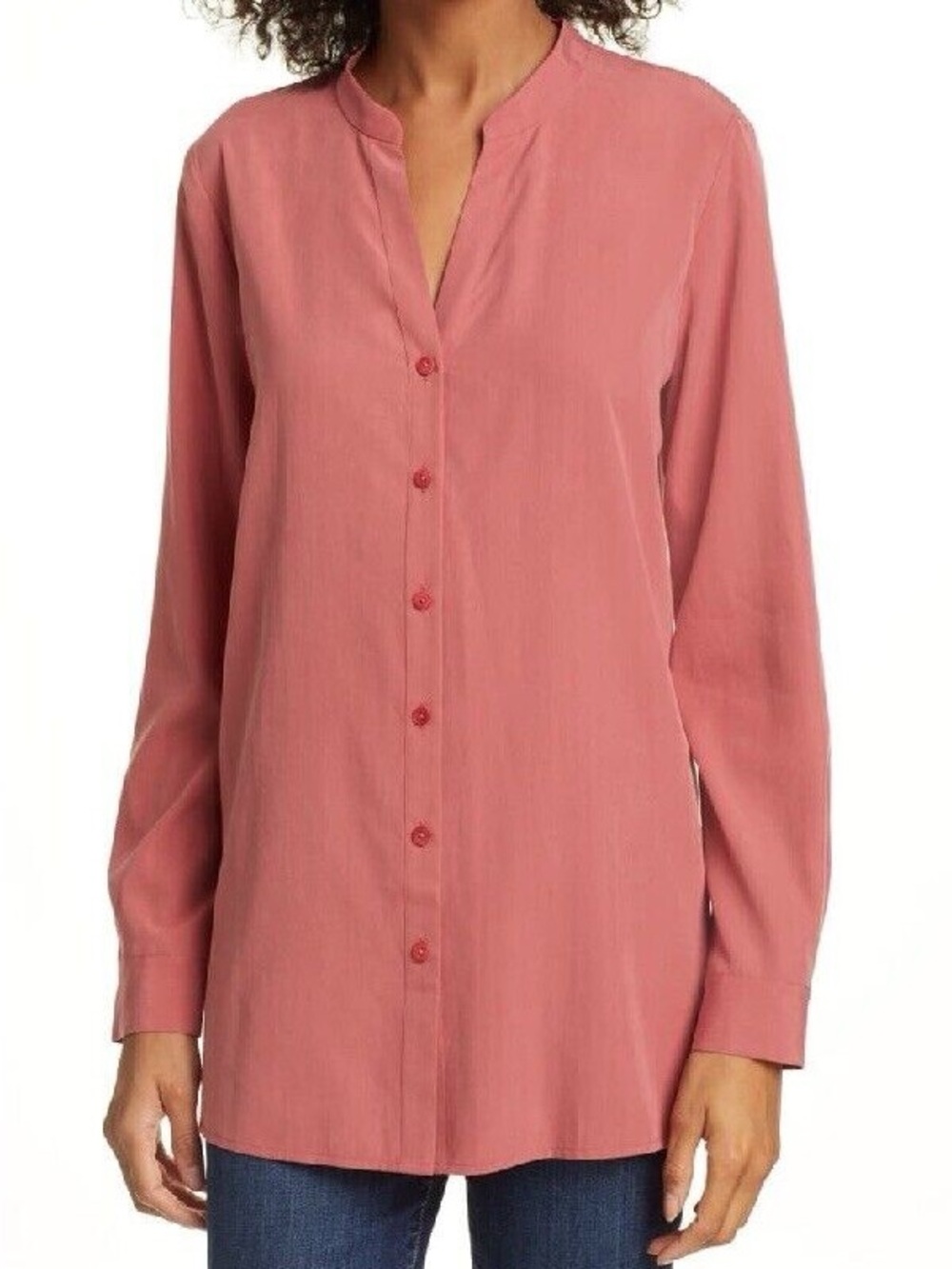 Eileen Fisher Sandwashed Tencel Mandarin Collar Tunic Blouse - Chutney, Size S